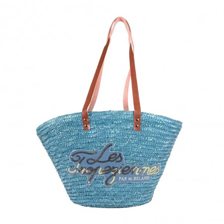 Panier de plage LES TROPEZIENNES "Milos" bleu vintage | Sac femme été original pas cher