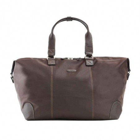 Sac de voyage KATANA nylon et cuir XL marron foncé chocolat | Bagage femme grand format élégant chic pas cher