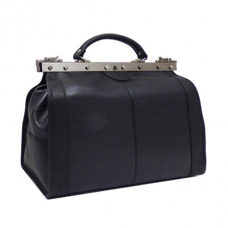 Sac de voyage en cuir KATANA "Doctor Bag" 42cm noir | Petit sac de médecin vintage élégant qualité luxe pas cher