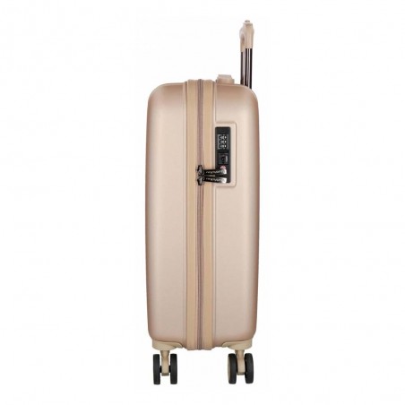 Valise cabine 55cm MOVOM "Wood" champagne | Bagage petit format sécurisé beige femme pas cher