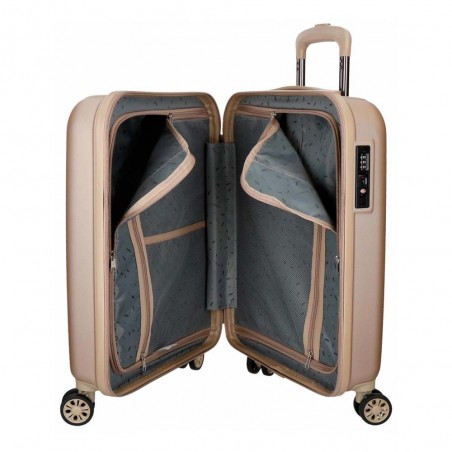 Valise cabine 55cm MOVOM "Wood" champagne | Bagage petit format sécurisé beige femme pas cher