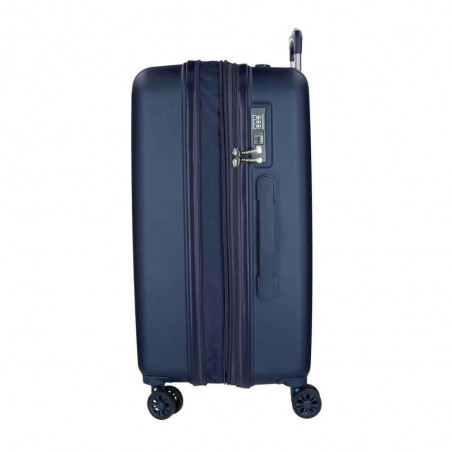 Valise extensible 65cm MOVOM "Wood" bleu marine | Bagage taille moyenne séjour 1 semaine pas cher