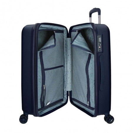 Valise extensible 65cm MOVOM "Wood" bleu marine | Bagage taille moyenne séjour 1 semaine pas cher