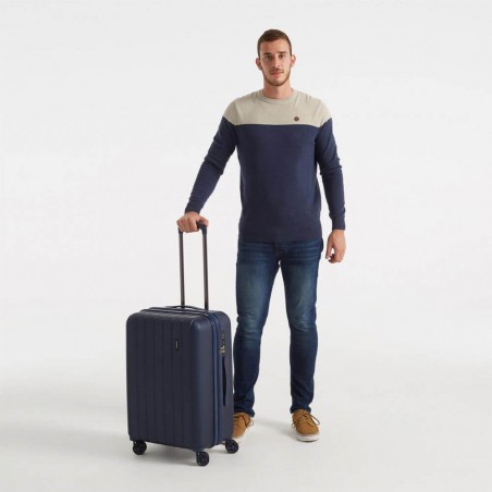 Valise extensible 65cm MOVOM "Wood" bleu marine | Bagage taille moyenne séjour 1 semaine pas cher