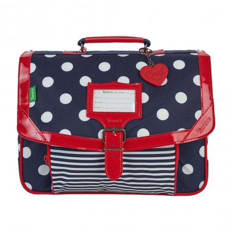 Cartable Tann's 35 cm "Charlotte" marine vernis rouge | Sac scolaire fille classique pas cher