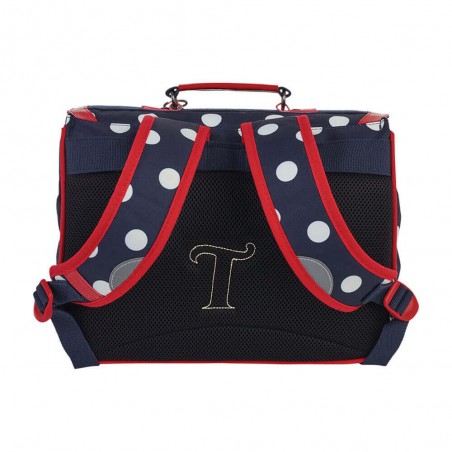 Cartable Tann's 35 cm "Charlotte" marine vernis rouge | Sac scolaire fille classique pas cher