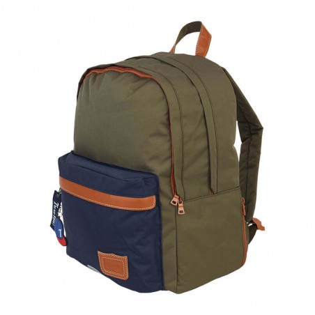 Sac à dos Tann's L "Axel" kaki/bleu marine | Sac scolaire garçon école CE2 CM1 CM2 collège bicolore casquette pas cher