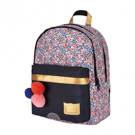 Sac à dos TANN'S L "Antonia" imprimé fleuri marine | Grand sac scolaire 2 compartiments école primaire collège fille liberty