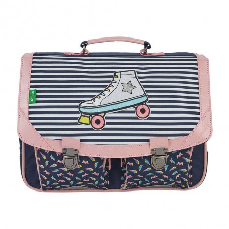 Cartable Tann's 35 cm "Léa" marine brodé patin à roulettes | Sac scolaire fille maternelle CP pas cher