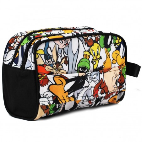 Trousse de toilette 2 cpts LOONEY TUNES imprimée | Nécessaire de voyage dessin animé enfant ado pas cher