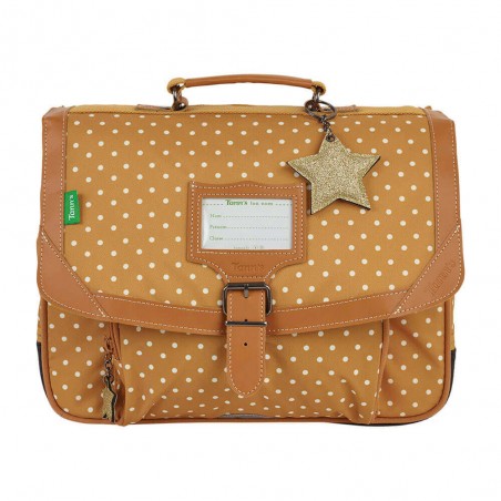 Cartable Tann's 35 cm "Mathilde" jaune motif pois | Sac scolaire fille maternelle CP pas cher