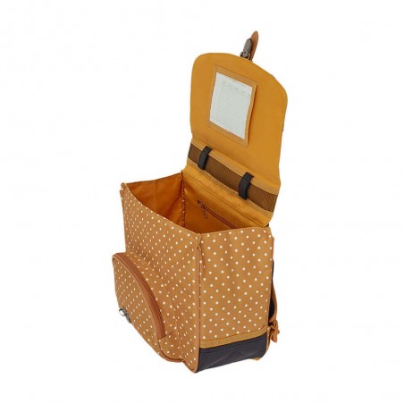 Cartable Tann's 35 cm "Mathilde" jaune motif pois | Sac scolaire fille maternelle CP pas cher