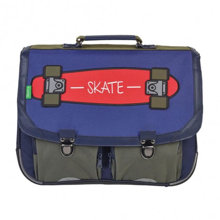 Cartable Tann's 38cm "Nathan" bleu | Sac scolaire garçon CP CE1 CE2 broderie skateboard