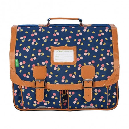 Cartable TANN'S 41cm "Alexa" bleu marine | Grand sac scolaire école primaire fille CE2 CM1 CM2 imprimé cerises doré