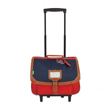 Cartable à roulettes 38cm "Arthur" marine/rouge | Sac scolaire garçon CP CE1 CE2 qualité marque française