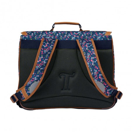 Cartable Tann's 41cm "Lou Ann" bleu | Sac scolaire fille CE2 CM1 CM2 motif fleuri style Liberty