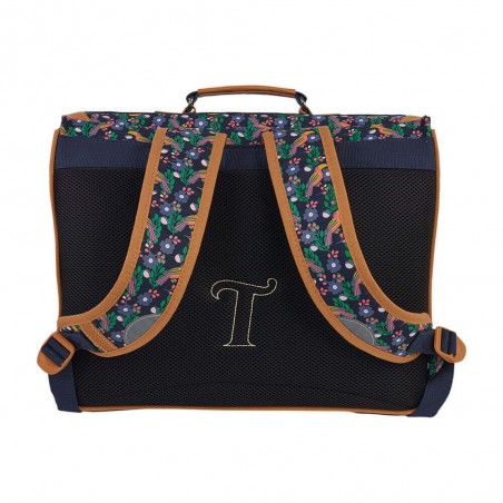 Cartable Tann's 41cm "Gabrielle" bleu | Sac scolaire fille CE2 CM1 CM2 motif tropical original