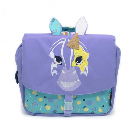 Cartable maternelle Les Déglingos 32cm "Kiprokos le zèbre" violet | Sac scolaire petit format fille original