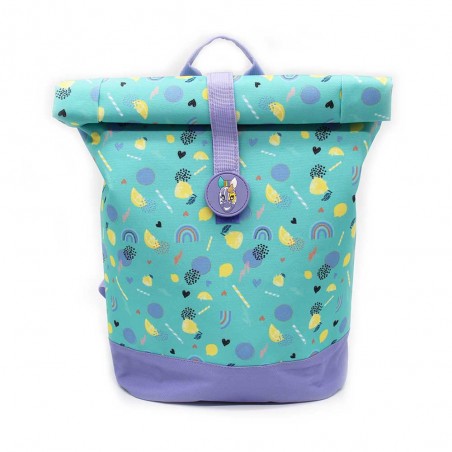 Sac à dos roll top Les Déglingos "Kiprokos le zèbre" violet | Sac école crèche original