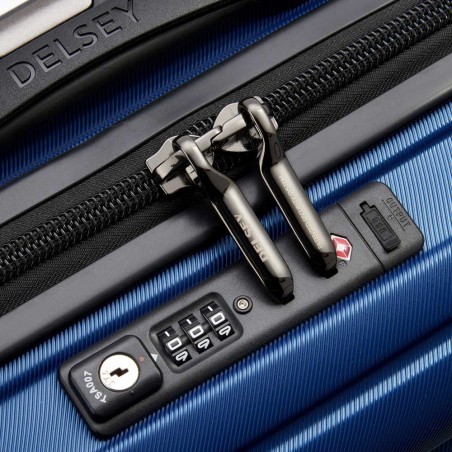 DELSEY valise cabine slim "Shadow 5.0" bleu | Bagage avion petit format haut de gamme marque française