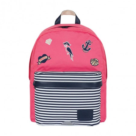 Sac à dos Tann's M "Enora" corail | Sac scolaire fille primaire original broderie pirate rose pas cher