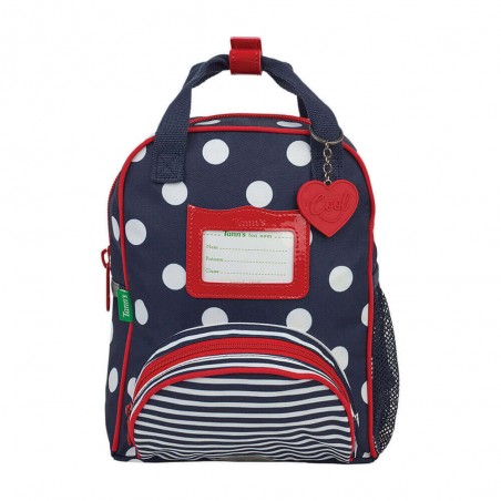 Sac à dos maternelle Tann's XS "Charlotte" marine/rouge | Petit sac scolaire fille pois coeurs