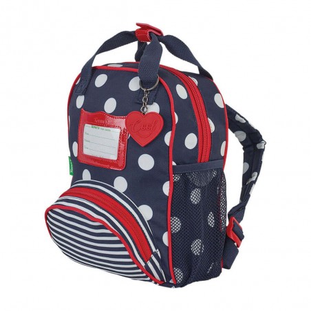 Sac à dos maternelle Tann's XS "Charlotte" marine/rouge | Petit sac scolaire fille pois coeurs