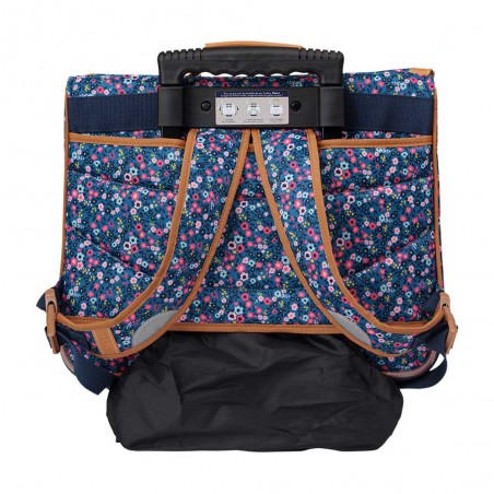 Tann's cartable à roulettes 41cm "Lou Ann" bleu | Sac scolaire trolley fille CE2 CM1 CM2 imprimé fleuri style Liberty