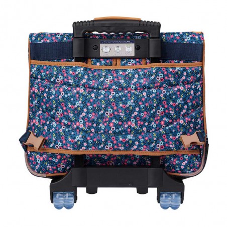 Tann's cartable à roulettes 41cm "Lou Ann" bleu | Sac scolaire trolley fille CE2 CM1 CM2 imprimé fleuri style Liberty