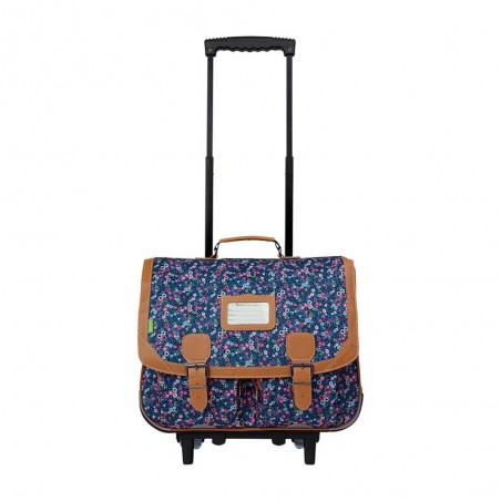 Tann's cartable à roulettes 41cm "Lou Ann" bleu | Sac scolaire trolley fille CE2 CM1 CM2 imprimé fleuri style Liberty