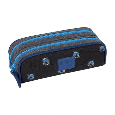 Trousse double KICKERS garçon "Print Boy" noir | Fourreau scolaire 2 compartiments imprimé tigre tendance