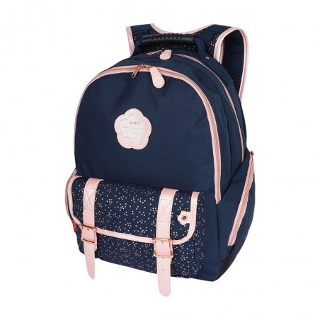 Sac à dos fille KICKERS 2 cpts marine/rose | Sac scolaire CM1 CM2 style classique robuste solide