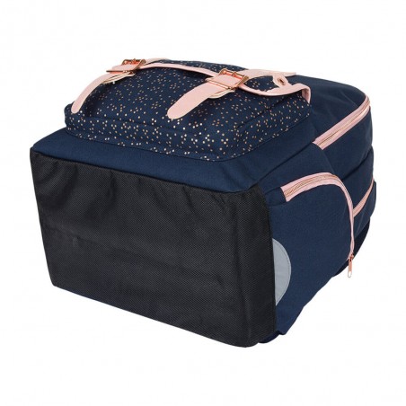 Sac à dos fille KICKERS 2 cpts marine/rose | Sac scolaire CM1 CM2 style classique robuste solide