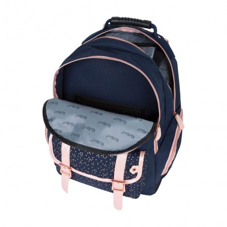 Sac à dos fille KICKERS 2 cpts marine/rose | Sac scolaire CM1 CM2 style classique robuste solide