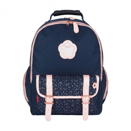 Sac à dos fille KICKERS 2 cpts marine/rose | Sac scolaire CM1 CM2 style classique robuste solide