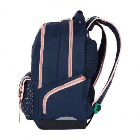 Sac à dos fille KICKERS 2 cpts marine/rose | Sac scolaire CM1 CM2 style classique robuste solide