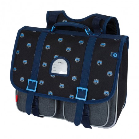 Cartable garçon KICKERS 38cm "Print Boy" noir/bleu | Sac scolaire CP CE1 CE2 imprimé tigre tendance