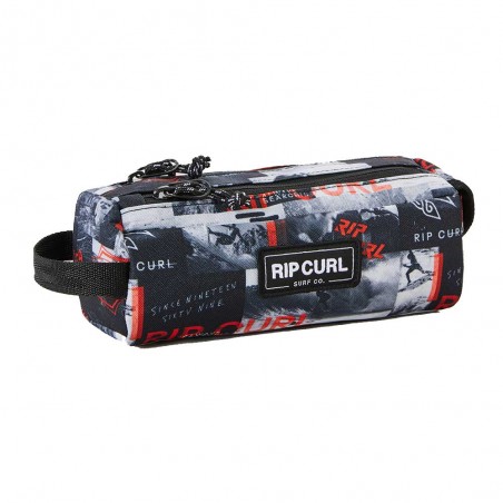 Trousse scolaire garçon RIP CURL 2 cpts grey red | Fourreau double CP CE1 CE2 CM1 CM2