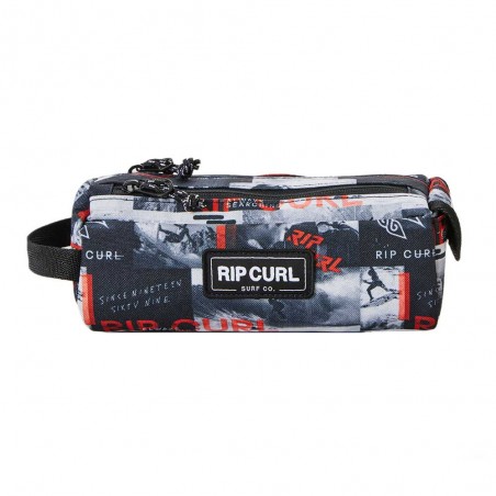 Trousse scolaire garçon RIP CURL 2 cpts grey red | Fourreau double CP CE1 CE2 CM1 CM2