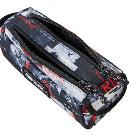 Trousse scolaire garçon RIP CURL 2 cpts grey red | Fourreau double CP CE1 CE2 CM1 CM2