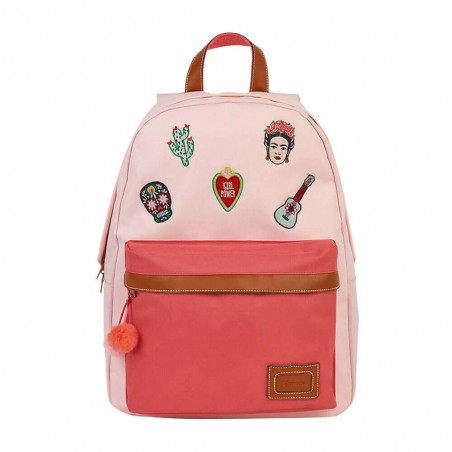 Sac à dos TANN'S M "Adriana" rose | Sac scolaire fille CE2 CM1 CM2 broderie Frida Kahlo