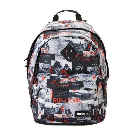 Sac à dos garçon RIP CURL "Double Dome" grey/red | Sac scolaire 2 compartiments CM1 CM2 collège