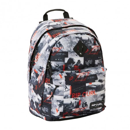 Sac à dos garçon RIP CURL "Double Dome" grey/red | Sac scolaire 2 compartiments CM1 CM2 collège