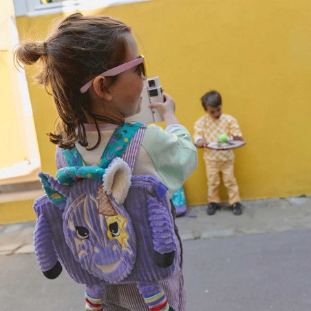 Sac à dos velours LES DÉGLINGOS "Kiprokos le zèbre" | Mini sac à dos maternelle fille original licorne