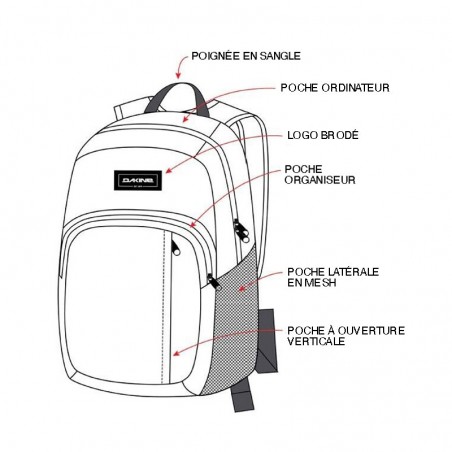 Sac à dos DAKINE "Class Backpack" 25L carbone | Sac scolaire ado collège lycée original pas cher