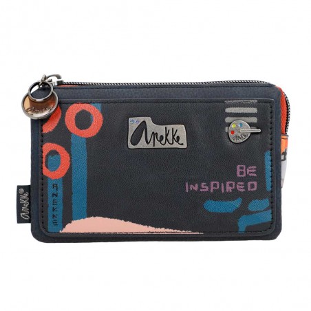 Trousse triple multifonctions Anekke "Nagare" | Porte-monnaie femme original inspiration japon bleu pas cher