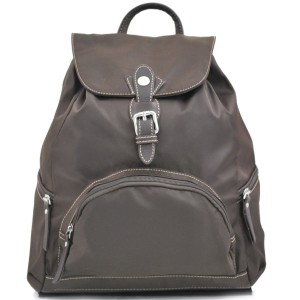Sac à main à dos 30cm nylon et cuir KATANA - Marron Foncé