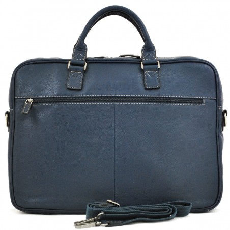 Sacoche PC 17" en cuir KATANA bleu marine | Porte ordinateur grand format