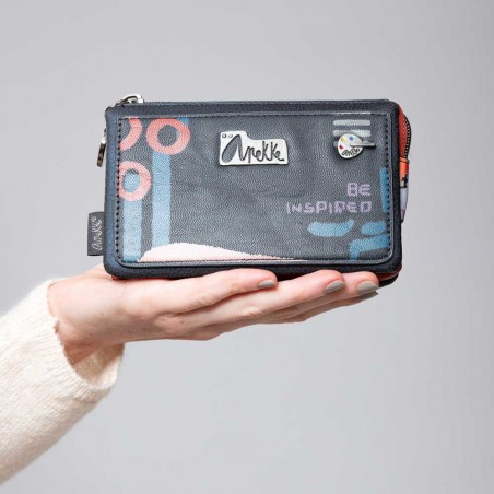 Trousse triple multifonctions Anekke "Nagare" | Porte-monnaie femme original inspiration japon bleu pas cher Trousse triple multifonctions Anekke "Nagare" | Porte-monnaie femme original inspiration japon bleu pas cher