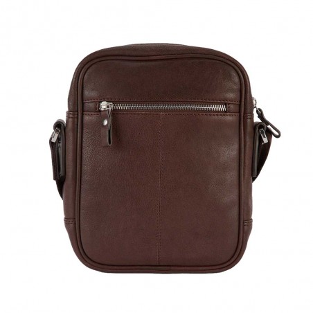 Sacoche homme en cuir SERGE BLANCO "Anchorage" marron chocolat | Pochette bandoulière style classique chic rugby